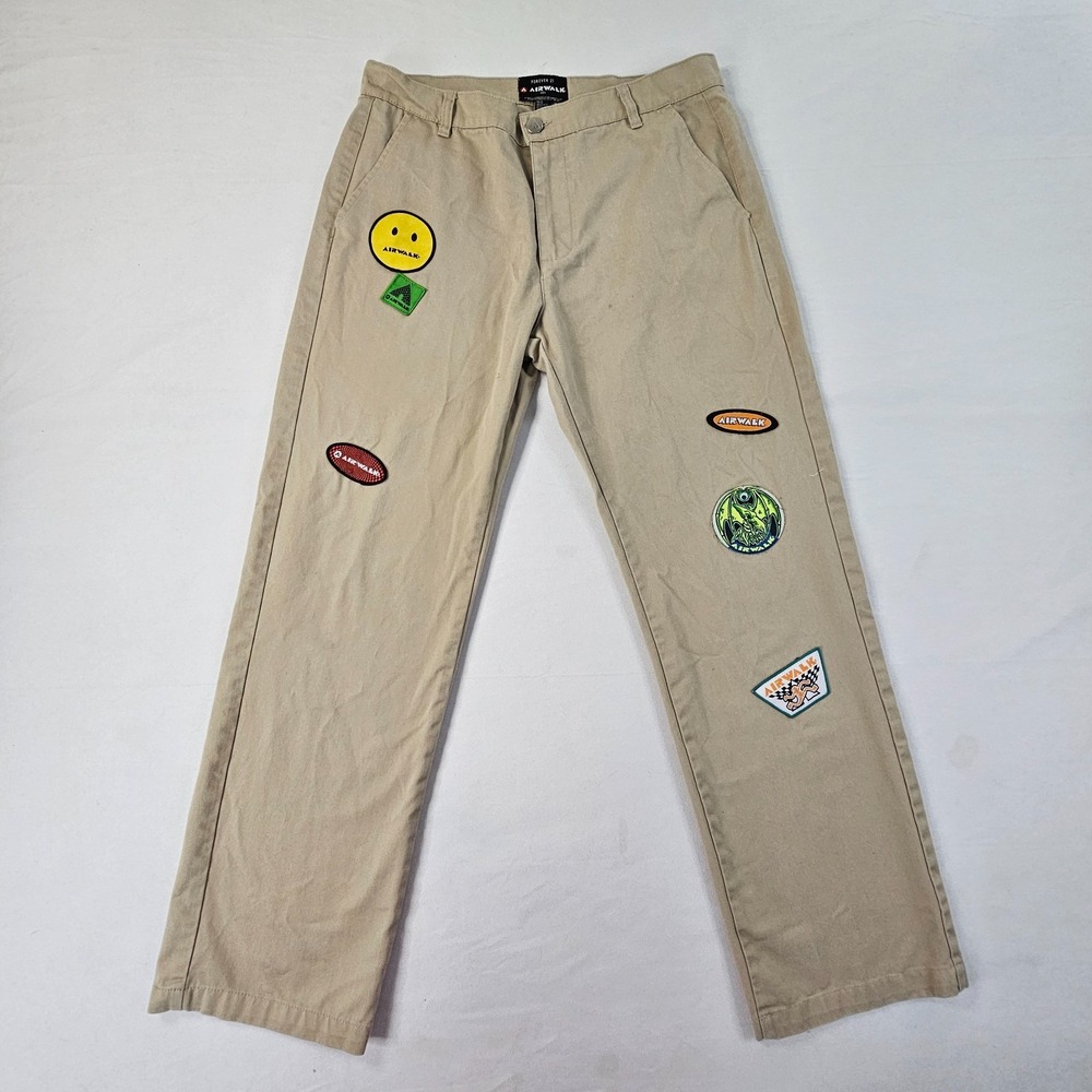 Forever 21 x Airwalk Pants Men's 33 Beige Patch Skate Y2K Baggy Skater Khaki